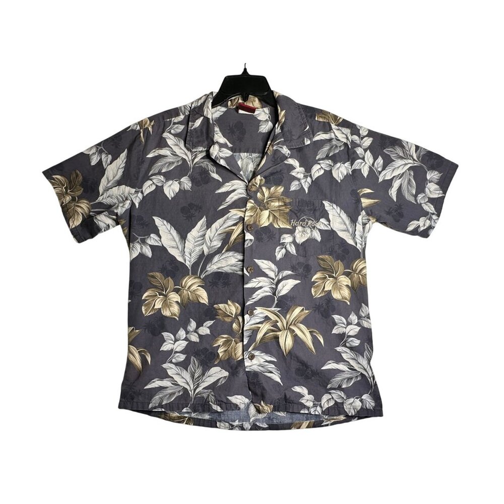 Hard Rock Cafe Miami Short Sleeve Hawaiian Floral Shirt Mens Medium